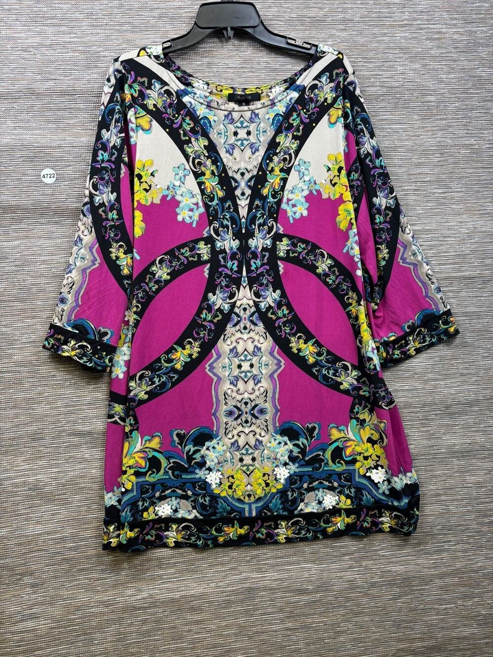 Style&co. Blouse Womens Sz XL Multicolor Floral Scoop Neck Tunic Top 3/4 Sleeve